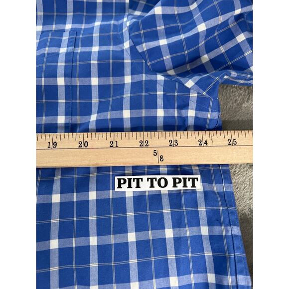 L.L. BEAN  Plaid Blue White Wrinkle & Stain Resistant Button Down Shirt Sz L - Picture 5 of 7